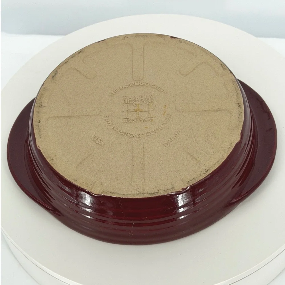Pampered Chef Family Heritage Stoneware Burgundy Baking Dish 7